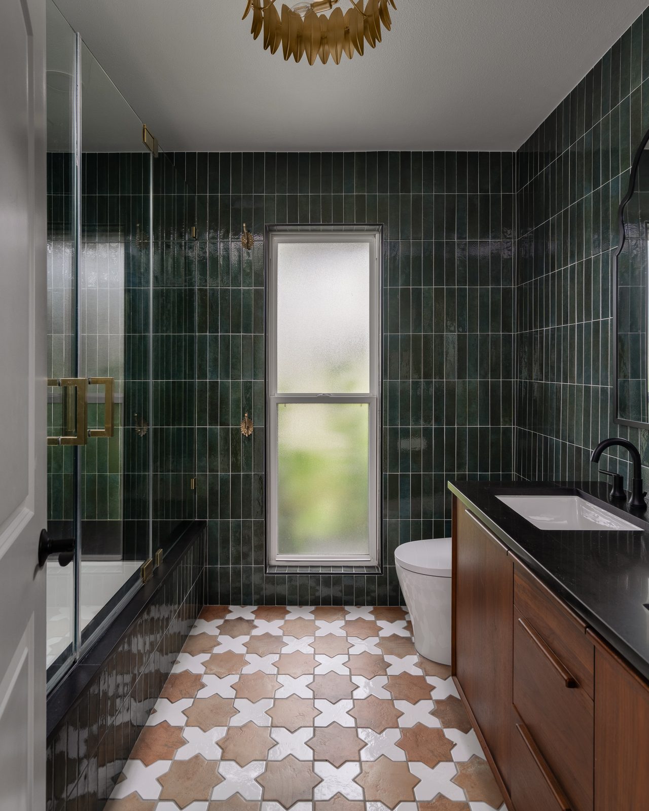 Modern green tile bathroom
